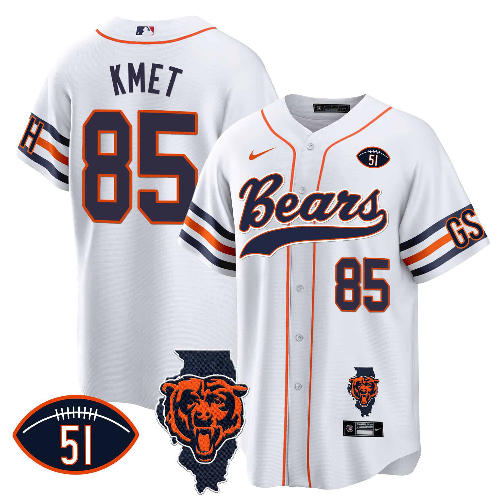 Men Chicago Bears #85 Kmet White 2024 Nike Patch Baseball NFL Jersey